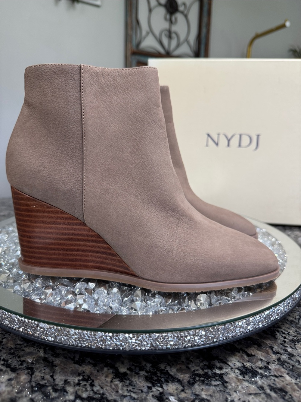 NYDJ Taupe Suede leather Wedge Booties NEW 8